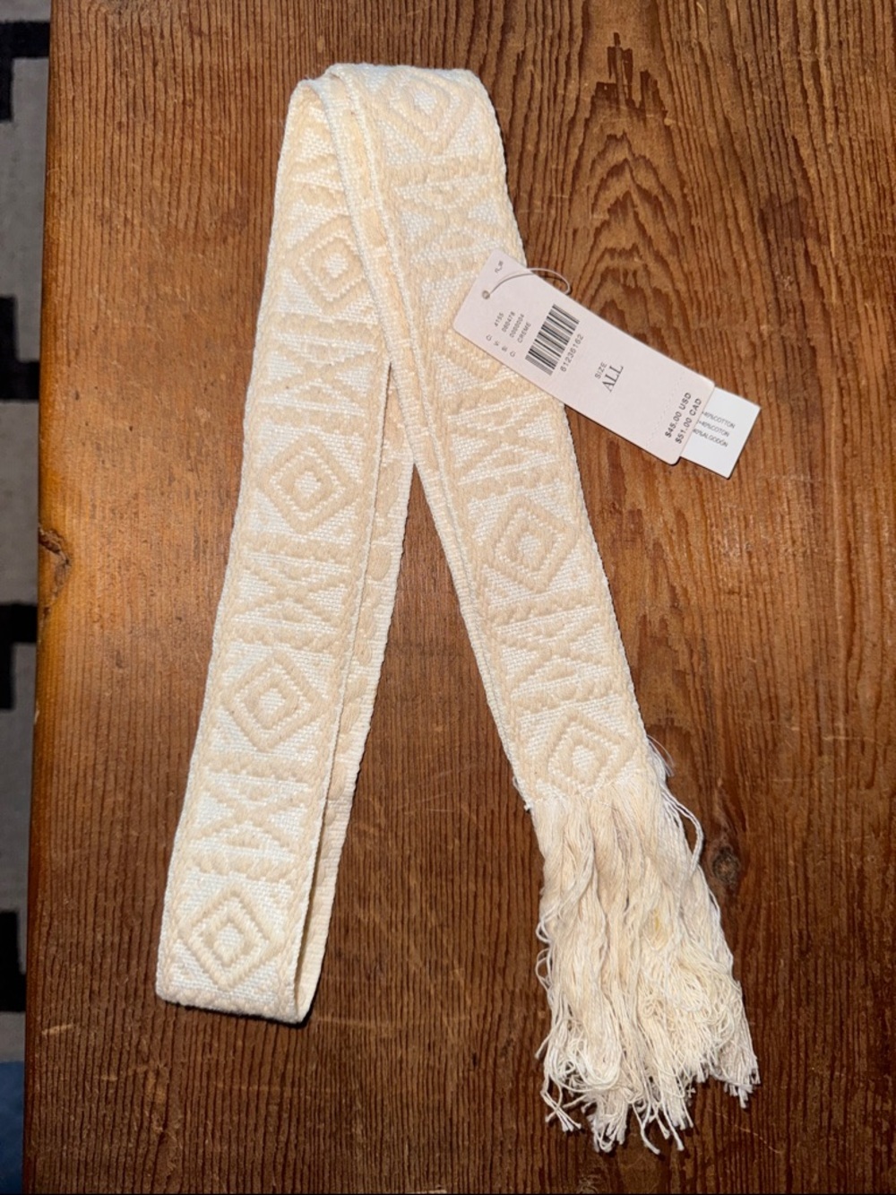 Anthropologie Ivory Woven Tassel Belt